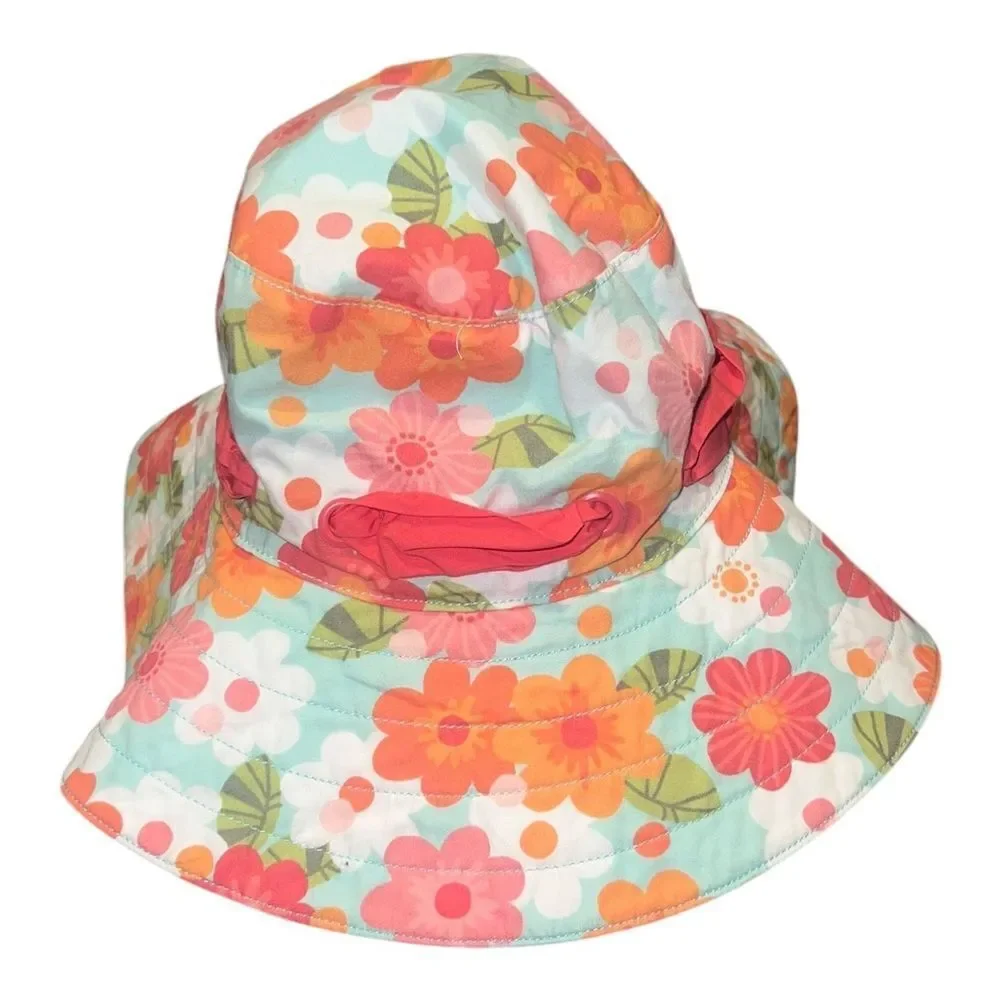 Gymboree White & Multicolor Floral Fashion Bucket Hat Cotton Girls 8 & Up EUC